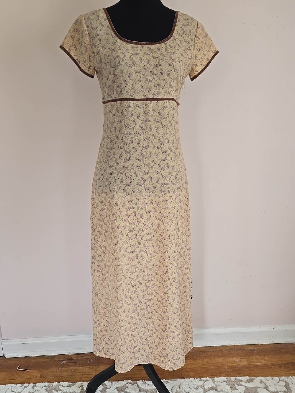 Vintage 90s Express Maxi Velvet Trimmed Baby Floral Ditsy Dress